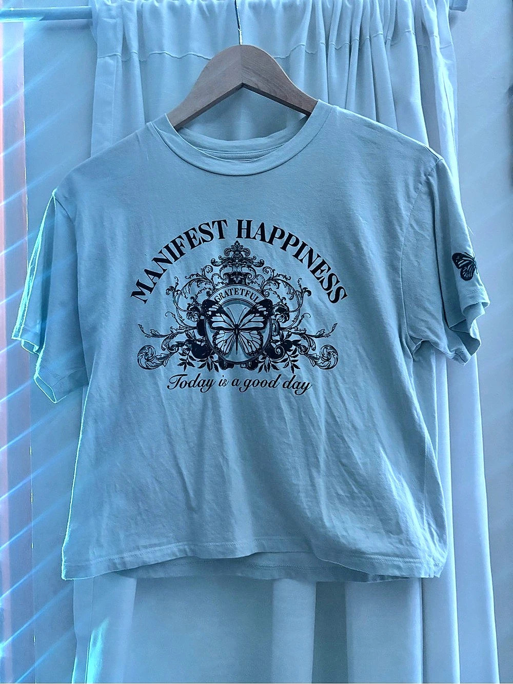 House of Cotton Manifest Happiness Butterfly Graphic Tee Blue